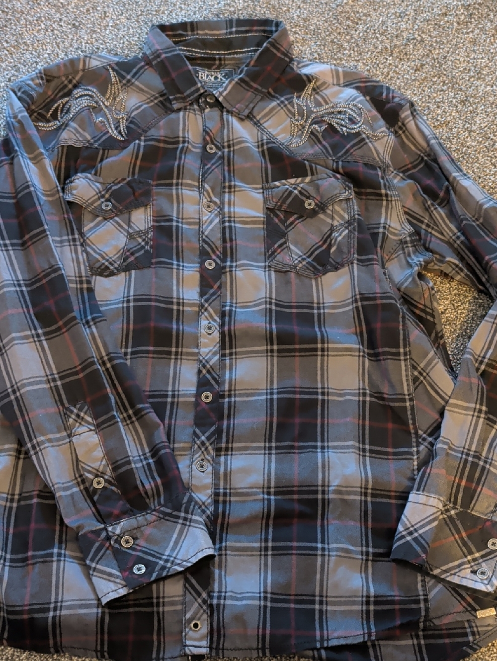 Buckle Men's Plaid Button-Down Shirt in Gray, Black and Red
